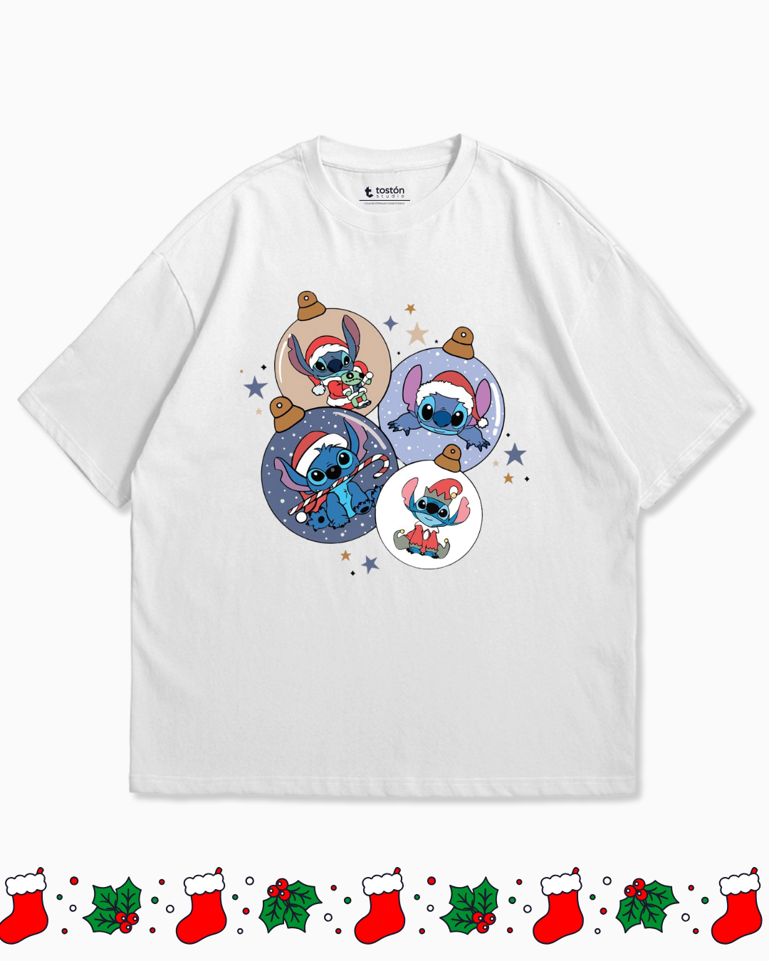 Remera | Oversize | Buzo – Stitch en Esferas – Colección Festiva