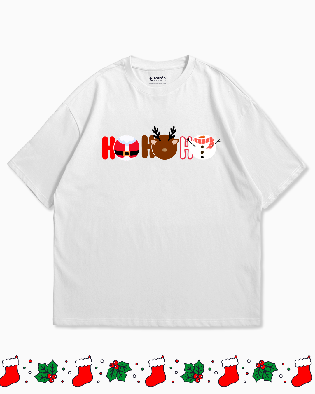 Remera | Oversize | Remera Navidad «HO HO HO» – Trío de Personajes