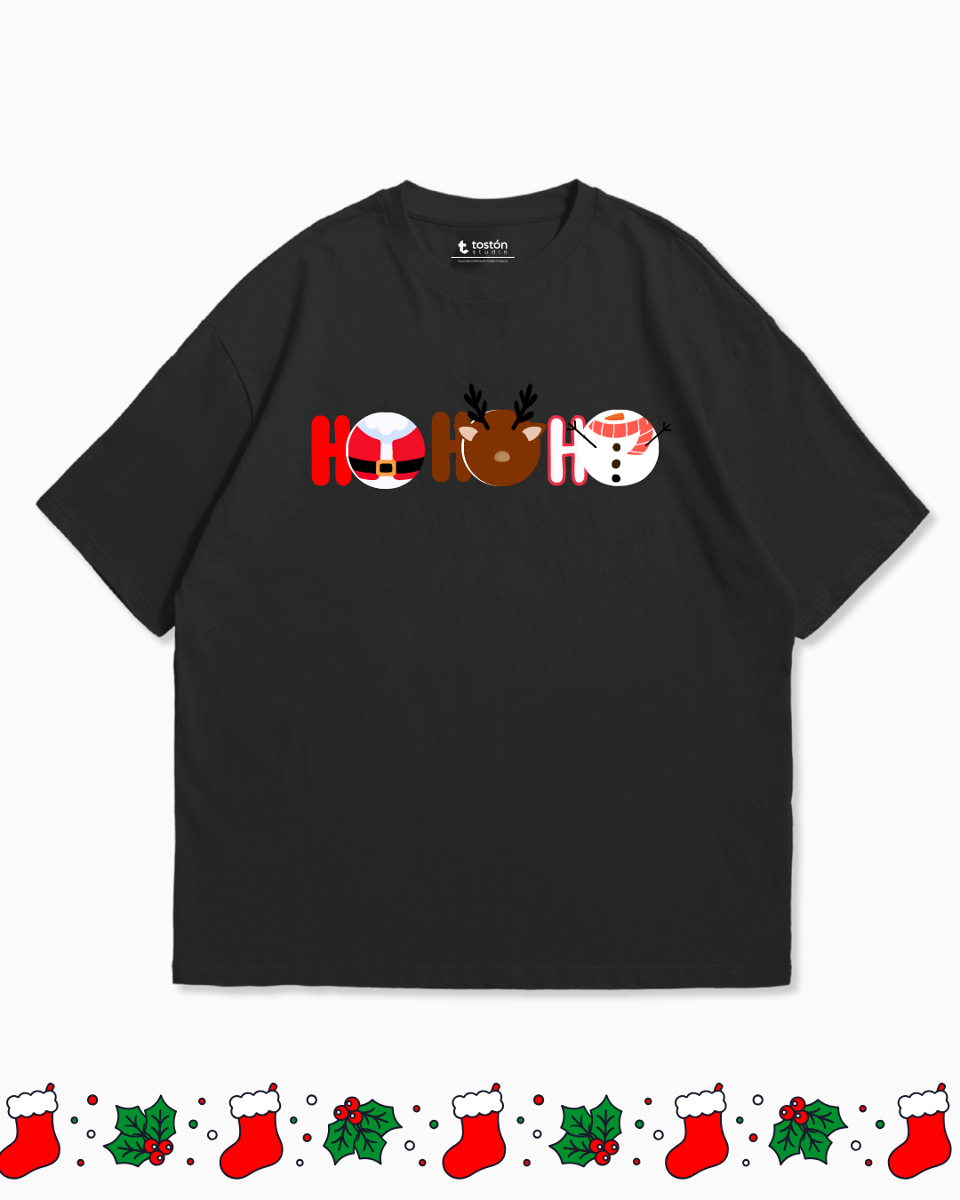 Remera | Oversize | Remera Navidad «HO HO HO» – Trío de Personajes